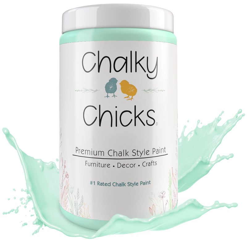 Chalky Chicks All-in-One Chalk Paint for Furniture or Cabinet - 32 Fl Oz - Matte Finish Wintergreen (Mint) for Metal, Wood Furniture Paint - No Sanding All-in-One for Home Decor & Crafts, USA Made - Image 1